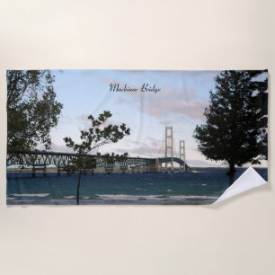 Mackinac Bridge with trees beach towel