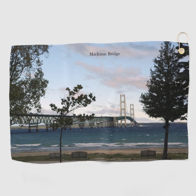 Mackinac Bridge with trees golf towel (Horizontal)