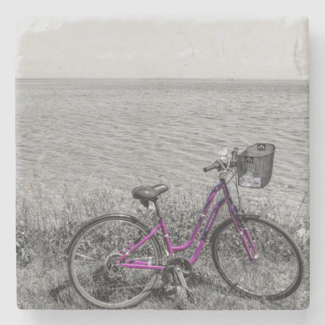 Mackinac Island Bike Selective Colour Stone Coaster (Front)