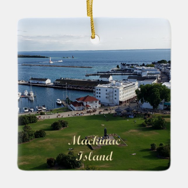 Mackinac Island Harbour & Lake Huron in Michigan Ceramic Ornament (Front)