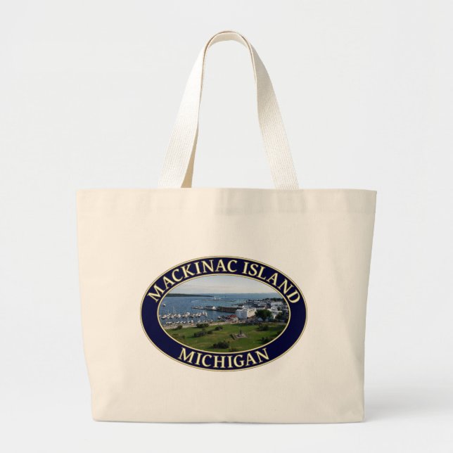 Mackinac Island Harbour & Lake Huron in Michigan Large Tote Bag (Front)