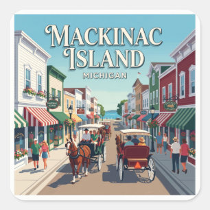 Mackinac Island Historic Main Street Michigan Square Sticker
