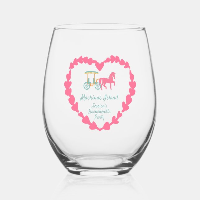Mackinac Island Horse Drawn Carriage Bachelorette  Stemless Wine Glass (Front)