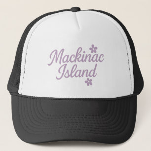 Mackinac Island Lilac Script   Floral Michigan Trucker Hat
