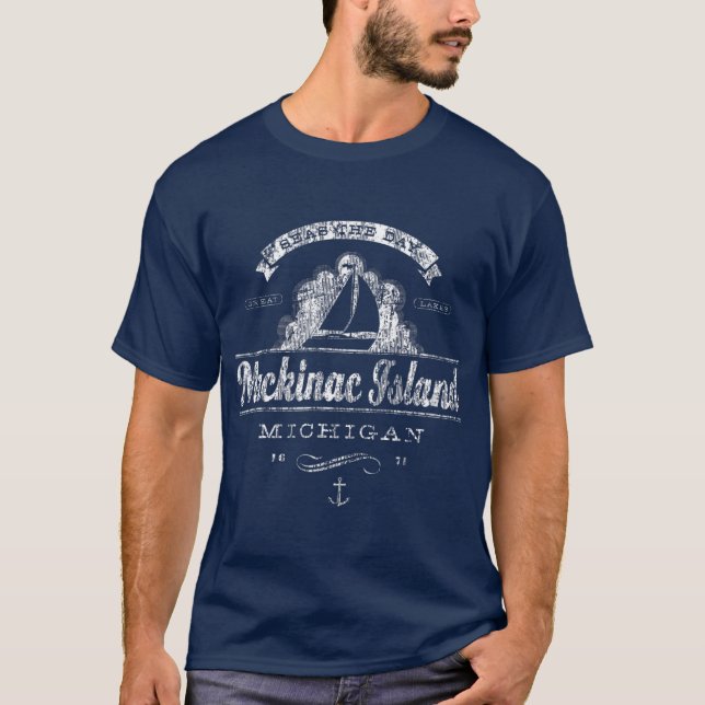 Mackinac Island MI Sailboat  Vintage Nautical T-Shirt (Front)