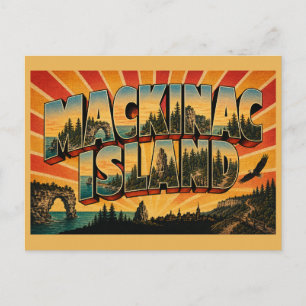 Mackinac Island Michigan Limestone Arch Lake Art Postcard