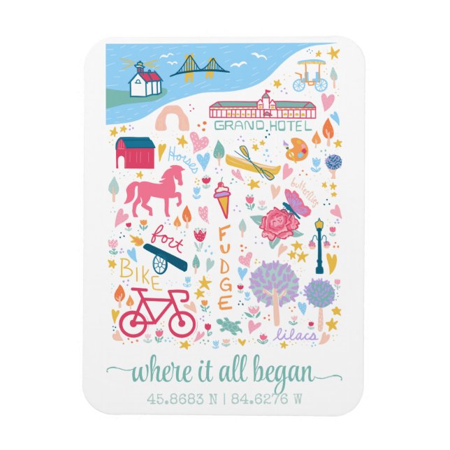 Mackinac Island Michigan Map Custom Coordinates  Magnet (Vertical)