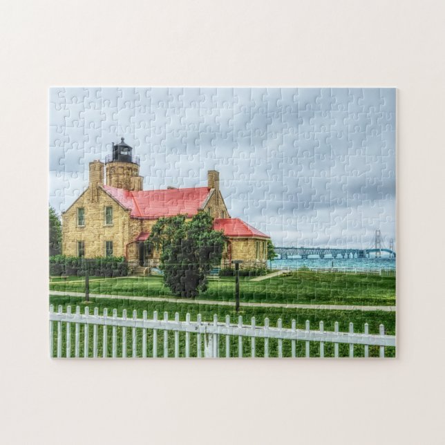 Mackinac Light and Bridge Jigsaw Puzzle (Horizontal)