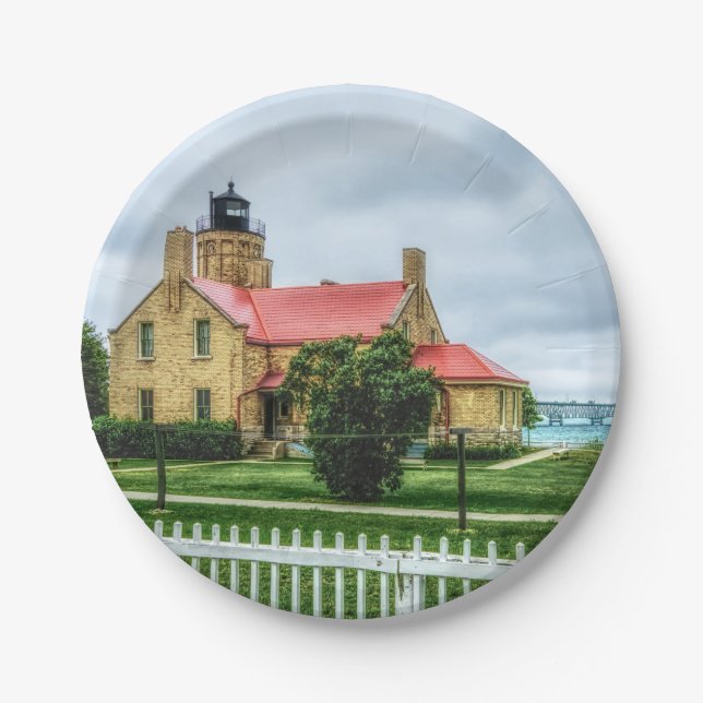 Mackinac Light and Bridge Paper Plate (Front)