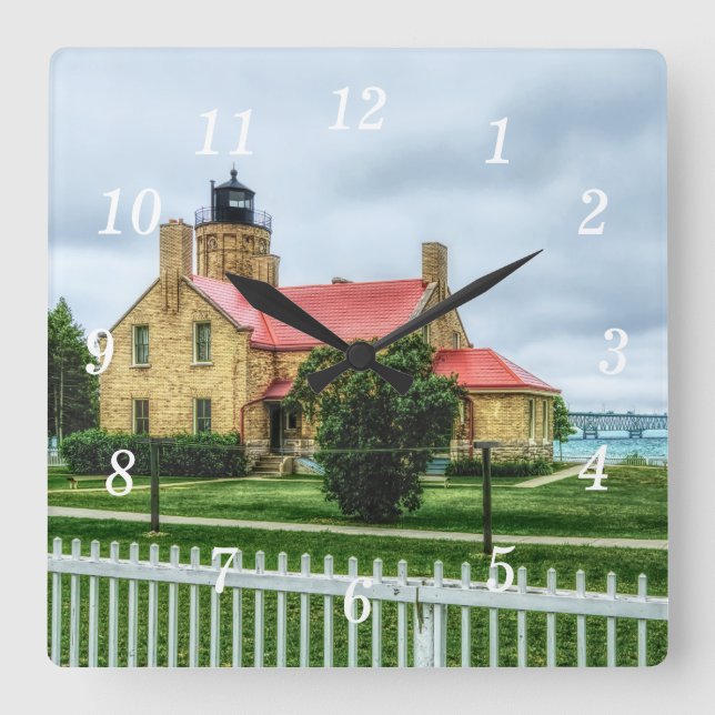 Mackinac Light and Bridge Square Wall Clock (Front)