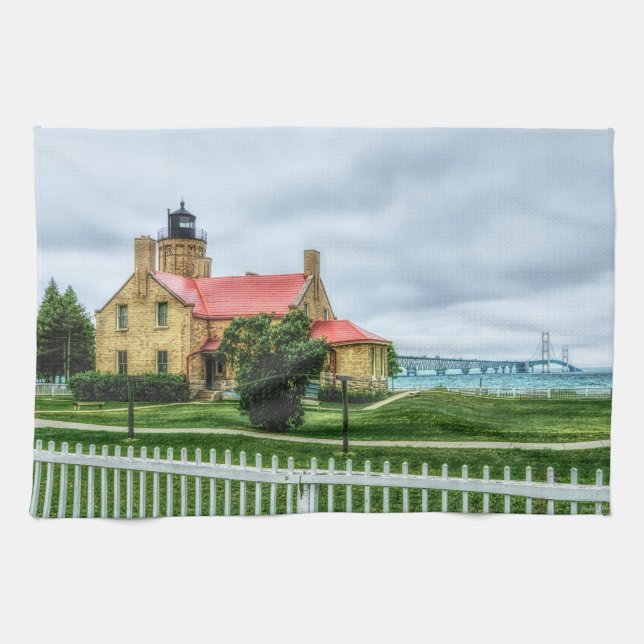 Mackinac Light and Bridge Tea Towel (Horizontal)