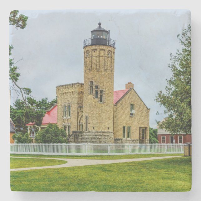 Mackinac Point Light Stone Coaster (Front)