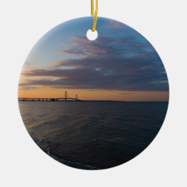 Mackinaw City Dusk Ceramic Tree Decoration (Front)