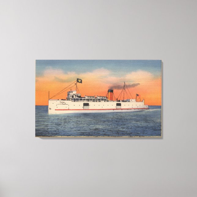 Mackinaw City, MI - View of City of Cheboygan Canvas Print (Front)