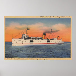 Mackinaw City, MI - View of City of Cheboygan Poster