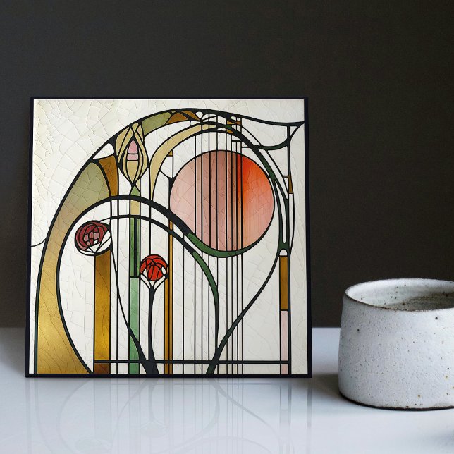 Mackintosh Art Deco Abstract Floral Wall Decor Cer Tile (Creator Uploaded)