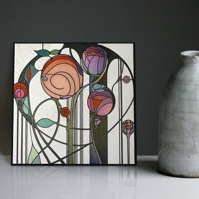 Mackintosh Art Deco Abstract Floral Wall Decor Cer Tile (Creator Uploaded)