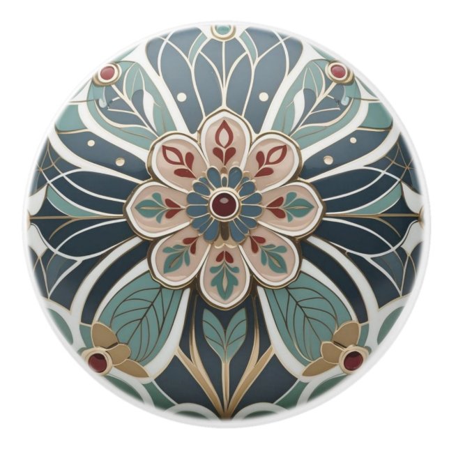 Mackintosh Art Deco Abstract Floral Wall Decor Ceramic Knob (Front)