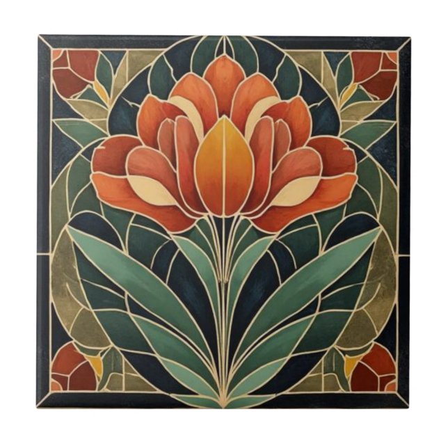Mackintosh Art Deco Abstract Floral Wall Decor Tile (Front)