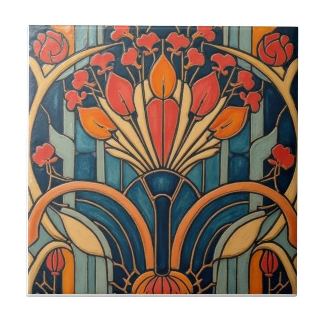 Mackintosh Art Deco Abstract Floral Wall Decor Tile (Front)