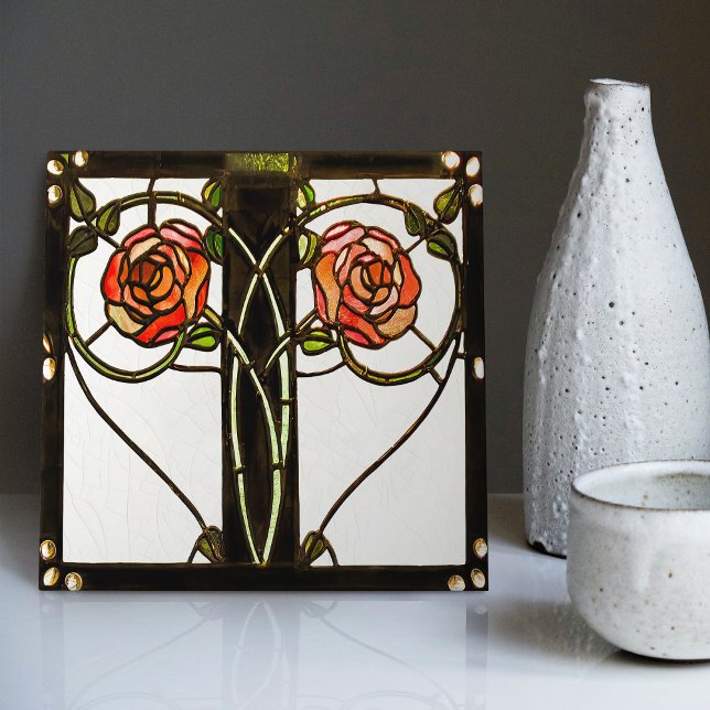 Mackintosh Art Deco Floral Glass Wall Decor Tile (Creator Uploaded)
