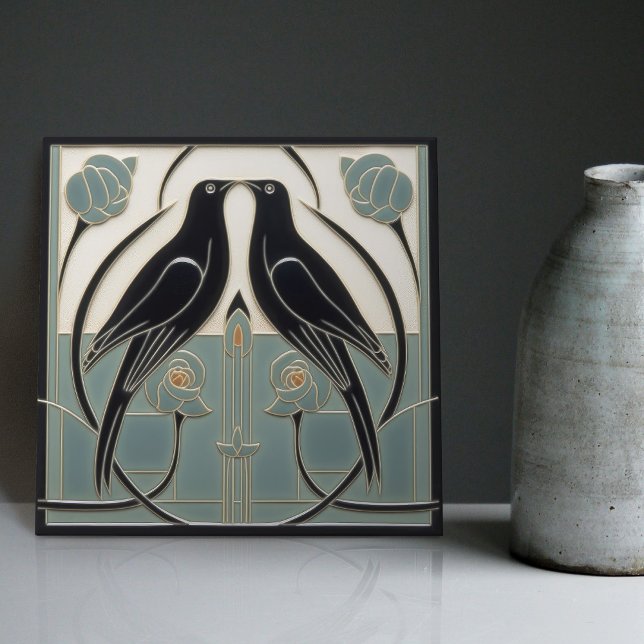 Mackintosh Black Birds Art Deco Nouveau Wall Decor Tile (Creator Uploaded)