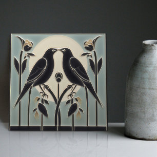 Mackintosh Black Birds Art Deco Nouveau Wall Decor Tile