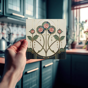 Mackintosh Rose Art Nouveau Faux Stained Glass Tile