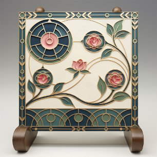 Mackintosh Rose Art Nouveau Faux Stained Glass Tile