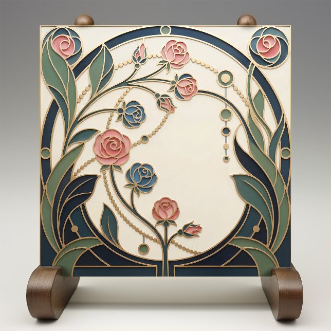 Mackintosh Rose Art Nouveau Faux Stained Glass Tile (Creator Uploaded)