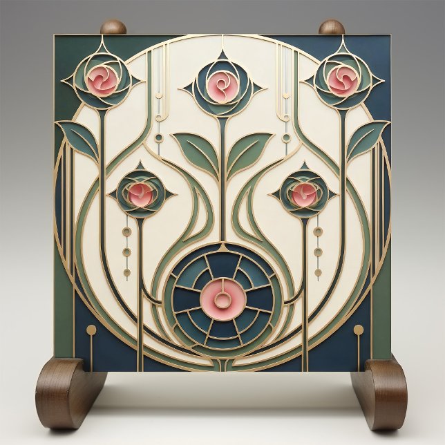 Mackintosh Rose Art Nouveau Faux Stained Glass Tile (Creator Uploaded)