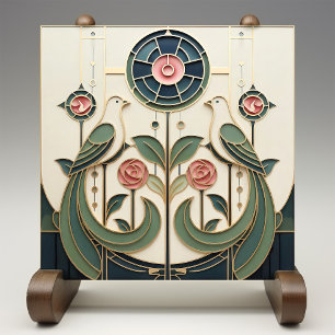 Mackintosh Rose & Birds Art Nouveau Minimalist Tile