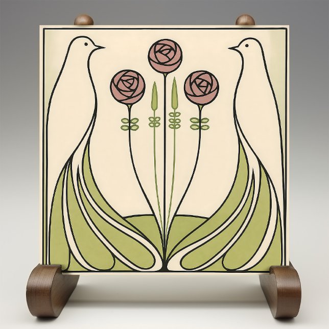 Mackintosh Rose & Birds Art Nouveau Minimalist Tile (Creator Uploaded)