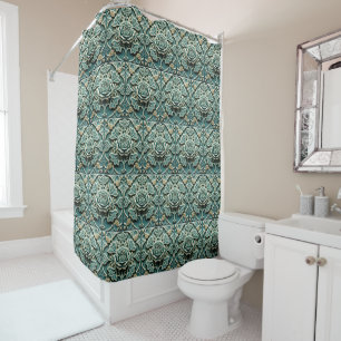 Mackintosh Rose Faux Relief Arts & Crafts Repro Shower Curtain