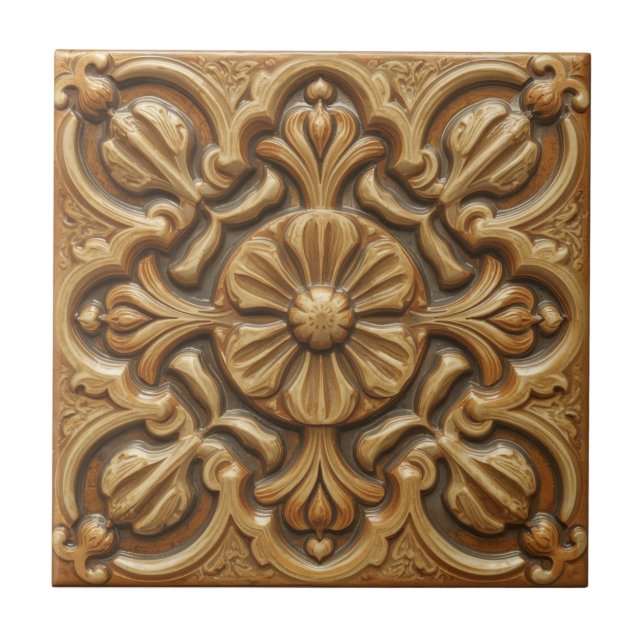 Mackintosh Rose Faux Relief Arts & Crafts Repro Tile (Front)