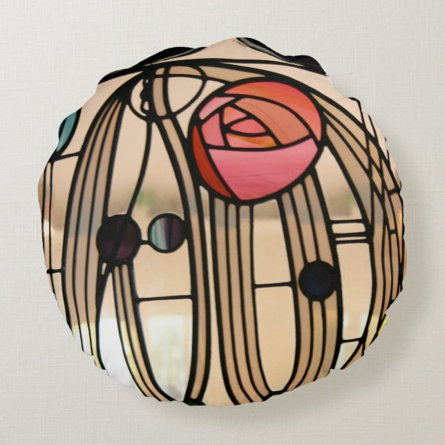 Mackintosh - The Stained Glass Window, Glasgow Round Cushion (Back)