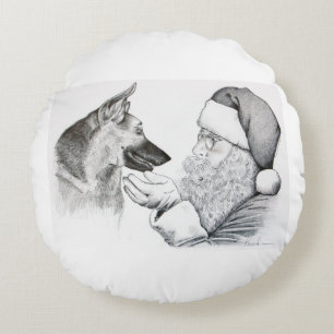 Macksie-and-Santa-LARGE Round Cushion