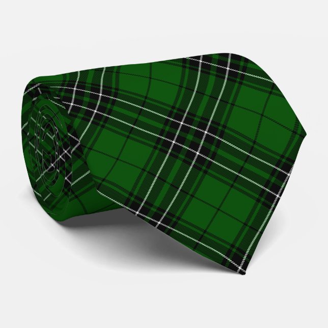 MacLean Tartan Green and Black Plaid Tie (Rolled)