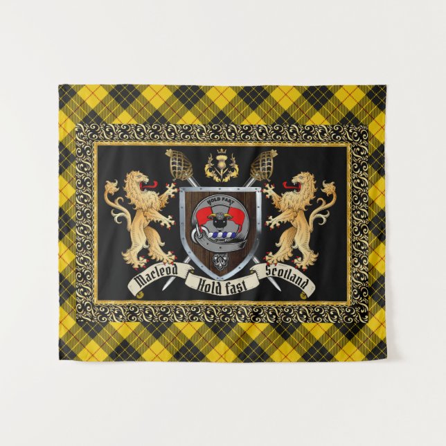 Macleod Clan Badge & Motto w/Lions  Tapestry (Front (Horizontal))