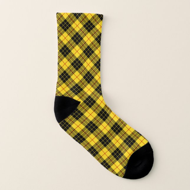 MacLeod Clan Tartan Yellow and Black Plaid Socks (Left Inside)