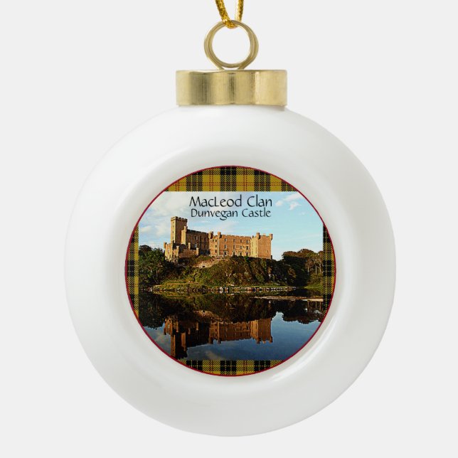 MacLeod Scottish Clan Dunvegan Castle Tartan Xmas  Ceramic Ball Christmas Ornament (Front)