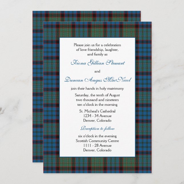 MacNichol Hunting Tartan Wedding Invitation (Front/Back)