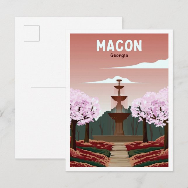 Macon Georgia Art Vintage Travel Illustration Postcard (Front/Back)