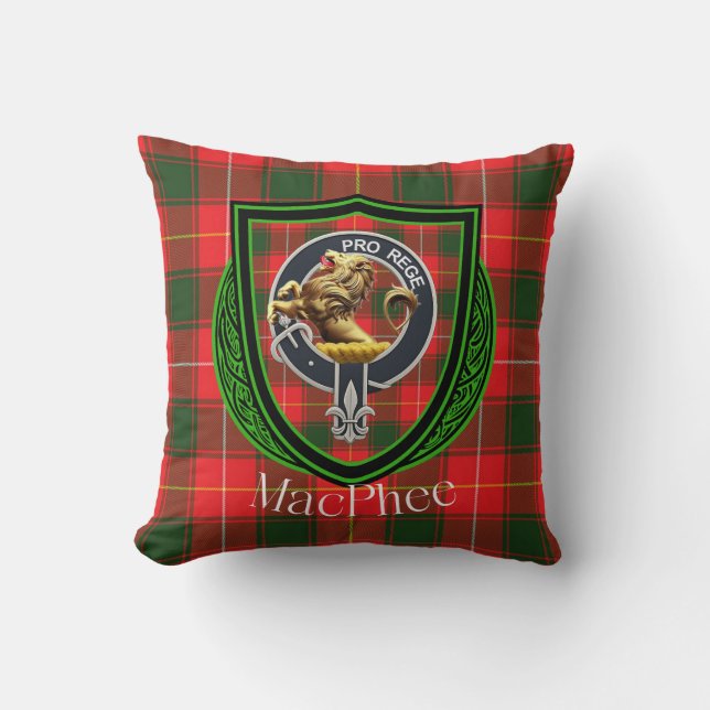 MacPhee Scottish Clan Tartan & Crest Cushion (Front)