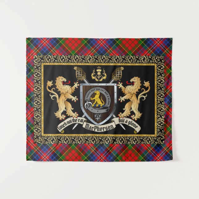 MacPherson Clan Badge & Motto w/Lions  Tapestry (Front (Horizontal))