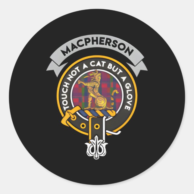 Macpherson Clan Badge Scottish Tan Classic Round Sticker (Front)