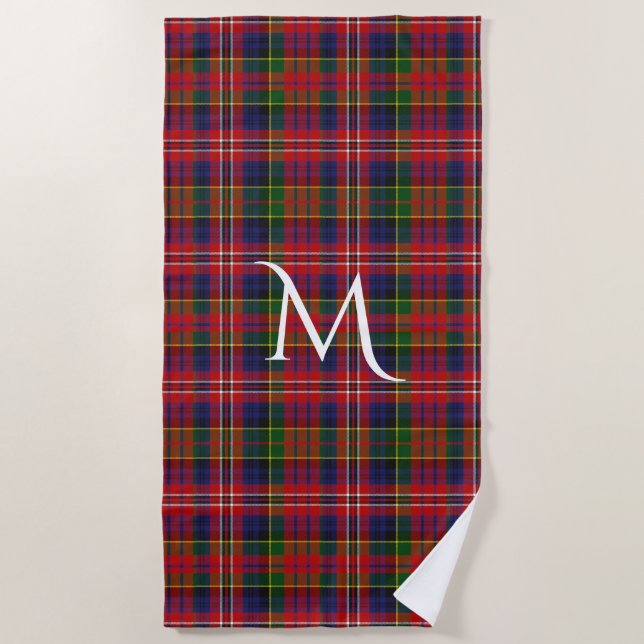 MacPherson Clan Tartan Plaid Monogram Beach Towel (Front)