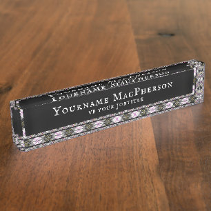 Macpherson Clan White and Red Highland Plaid Nameplate