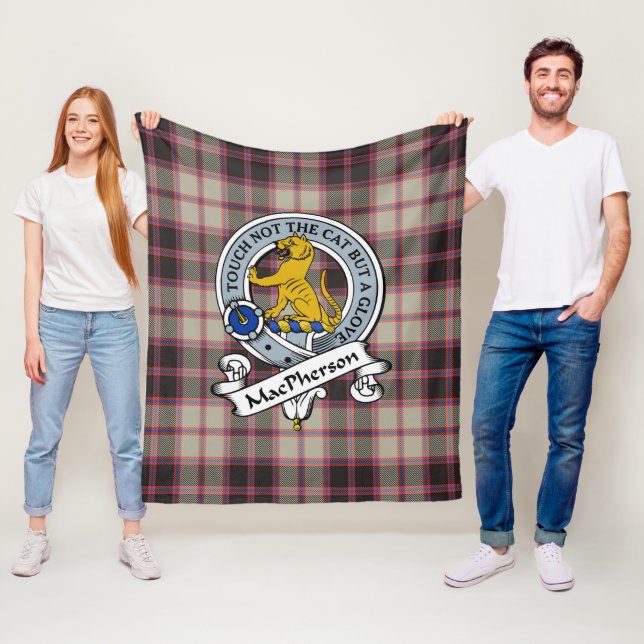 MacPherson Hunting Ancient Clan Badge Tartan Plaid Fleece Blanket (In Situ)