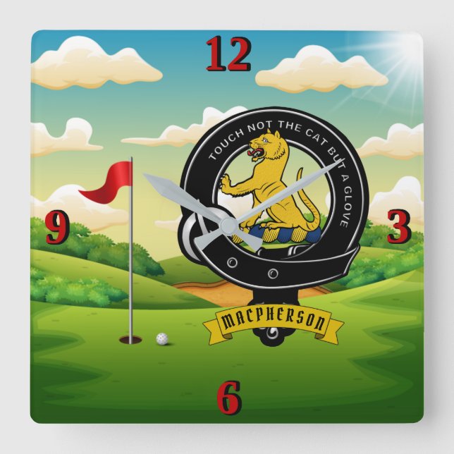MacPherson/McPherson Clan Badge Personalised Golf Square Wall Clock (Front)